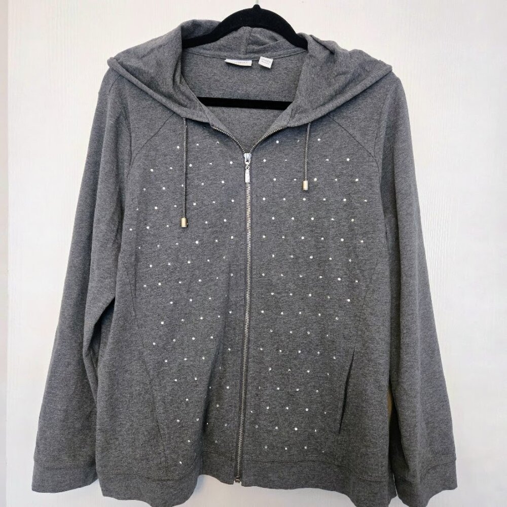 Zenergy by Chico's‎ gray sweatshirt hoodie with sparkle detail Size 2/L NWOT